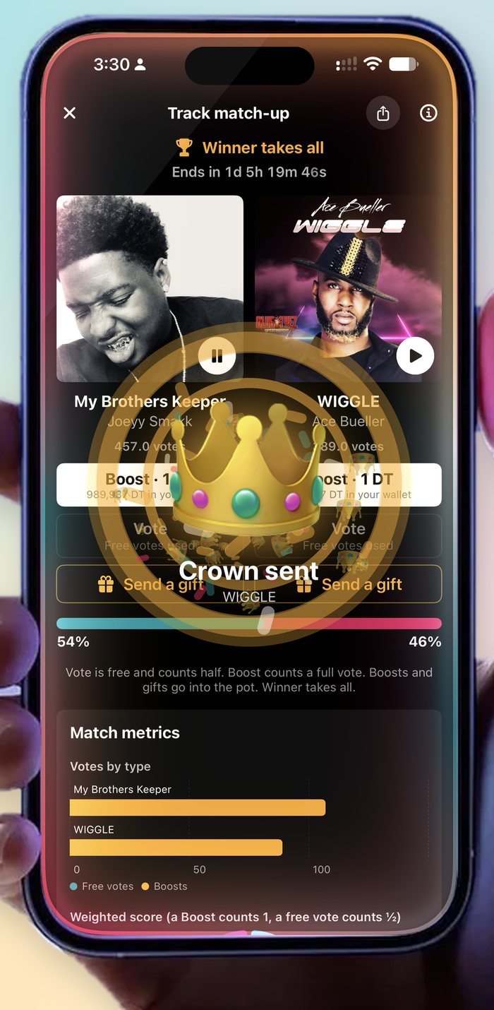 A track match-up with live votes and gifts